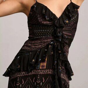 NWT Anthropologie Let Me Be Sheer Printed V-Neck Midi Dress Size M